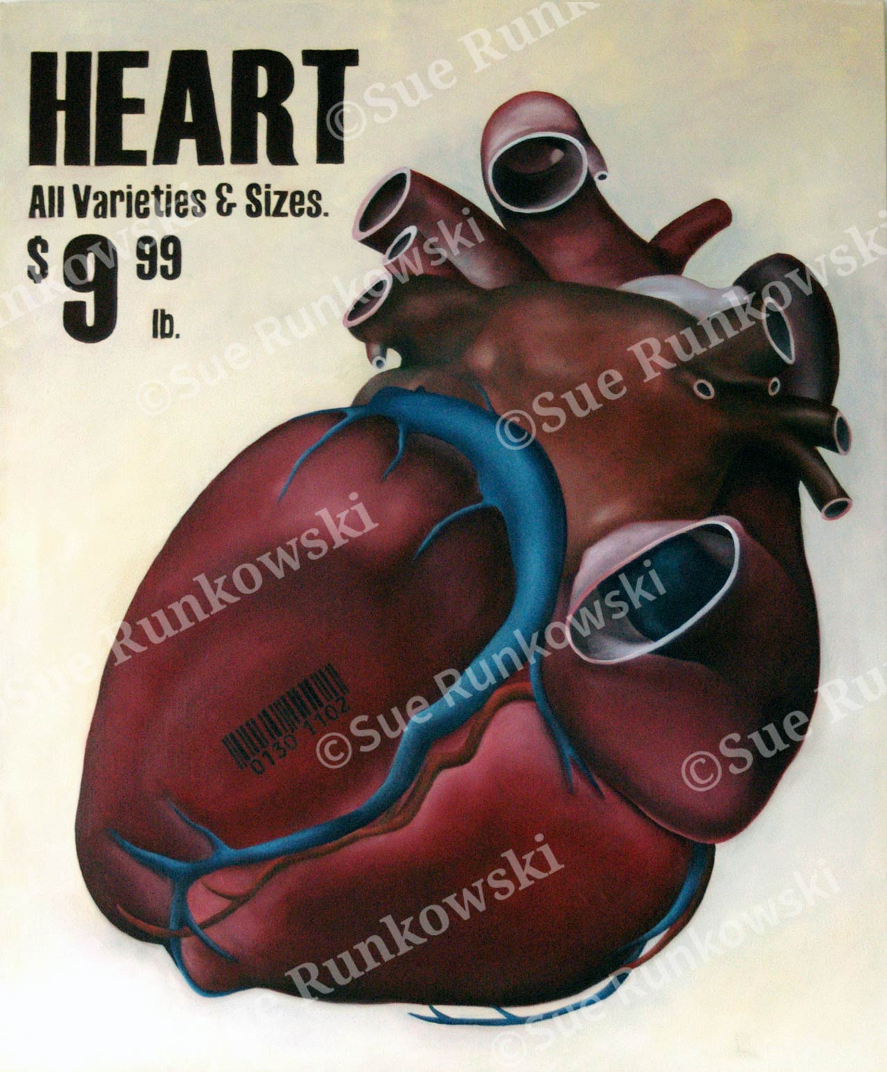 image of a painting of a human heart with barcode