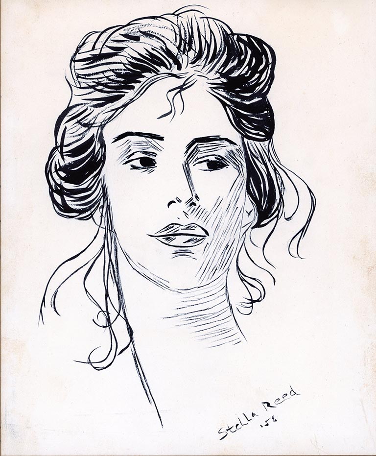 image of a pen & ink portrait of a young woman