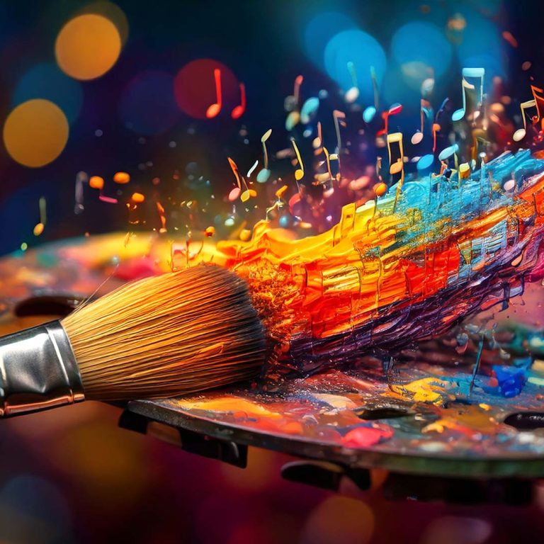 image of a paintbrush with musical notes