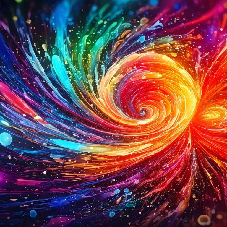image of an abstract painting with multicolor spirals