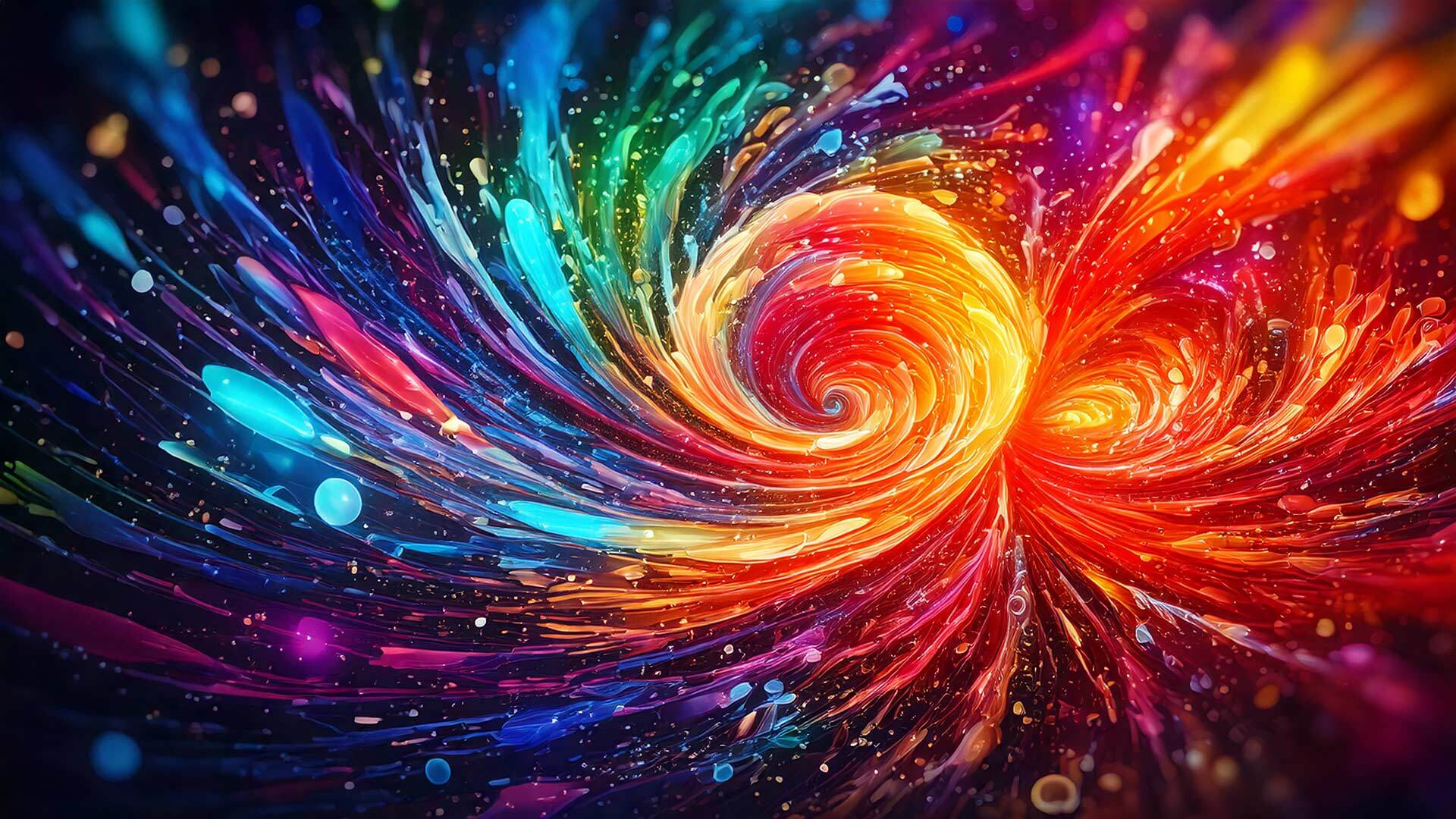 image of an abstract painting with multicolor spirals