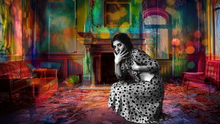 image of photographer Francesca Woodman in an decaying living room