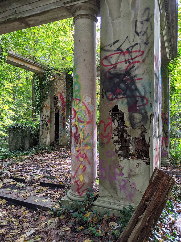 image of a gazebo covered in graffiti