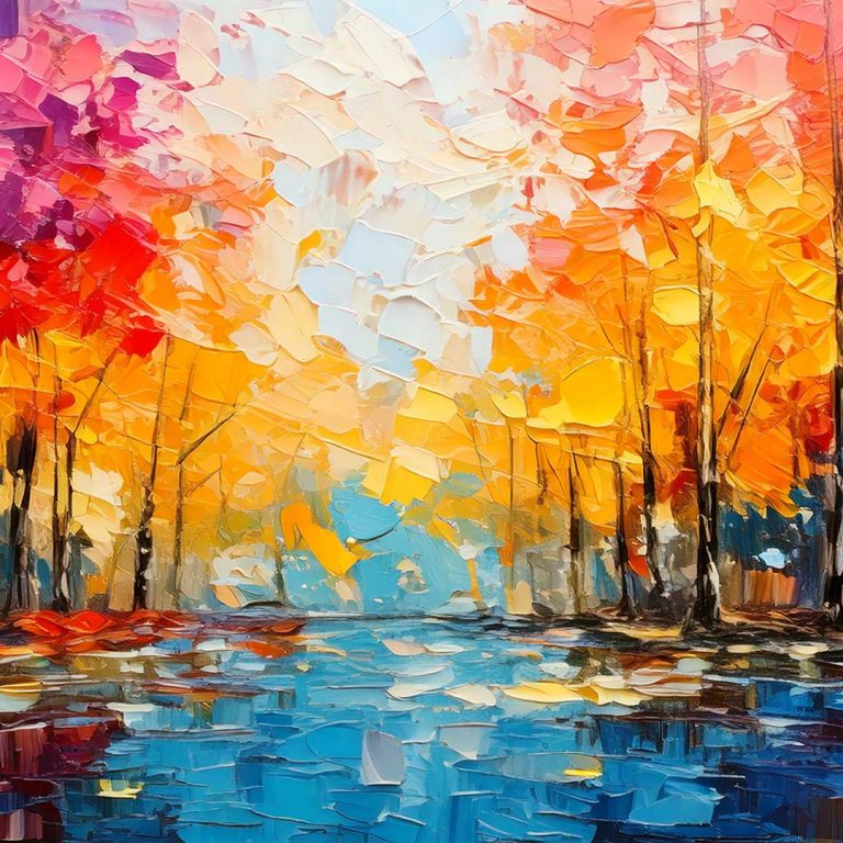 image of a landscape painting created with the impasto technique and a palette knife