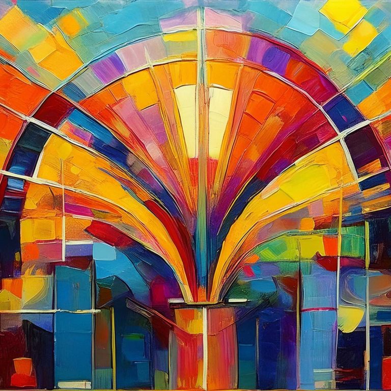 image of an art deco motif in bright impasto oil paint
