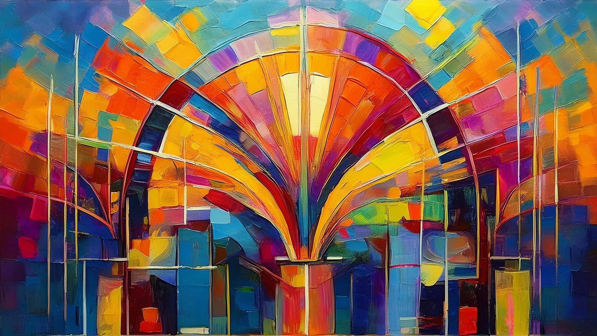 image of an art deco motif in bright impasto oil paint