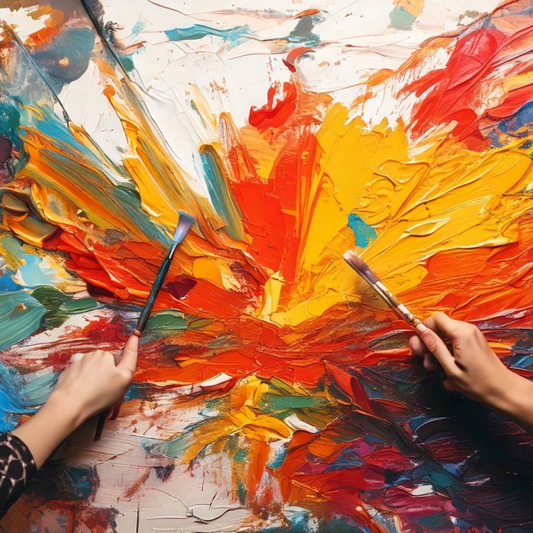 image of 2 artists collaborating on an oil painting