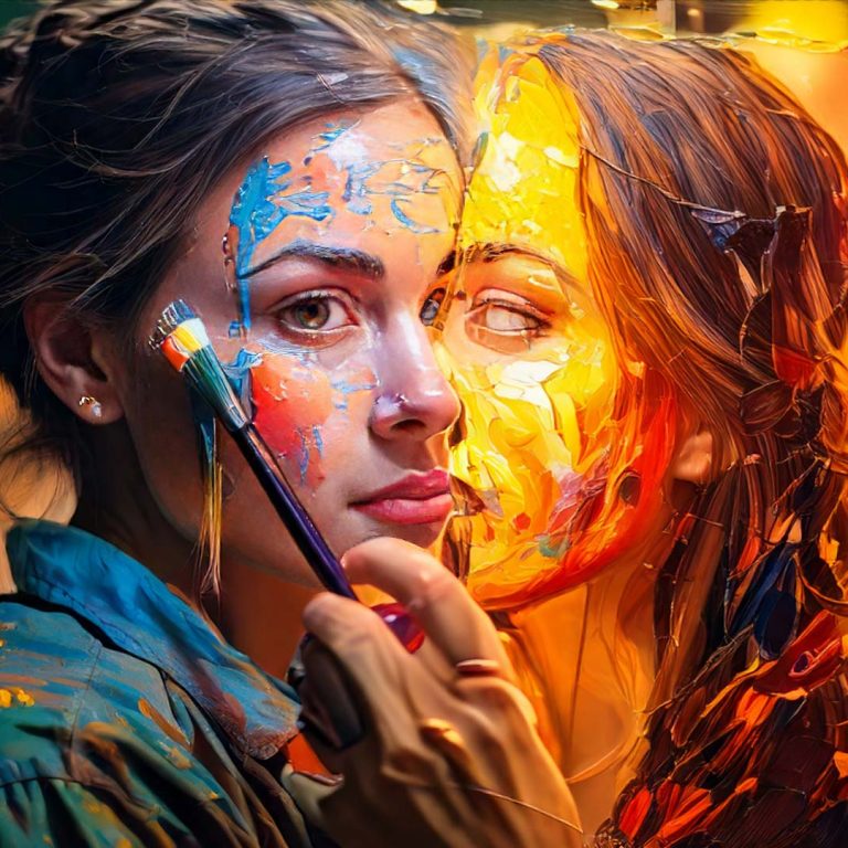 image of a artist painting a self portrait of herself