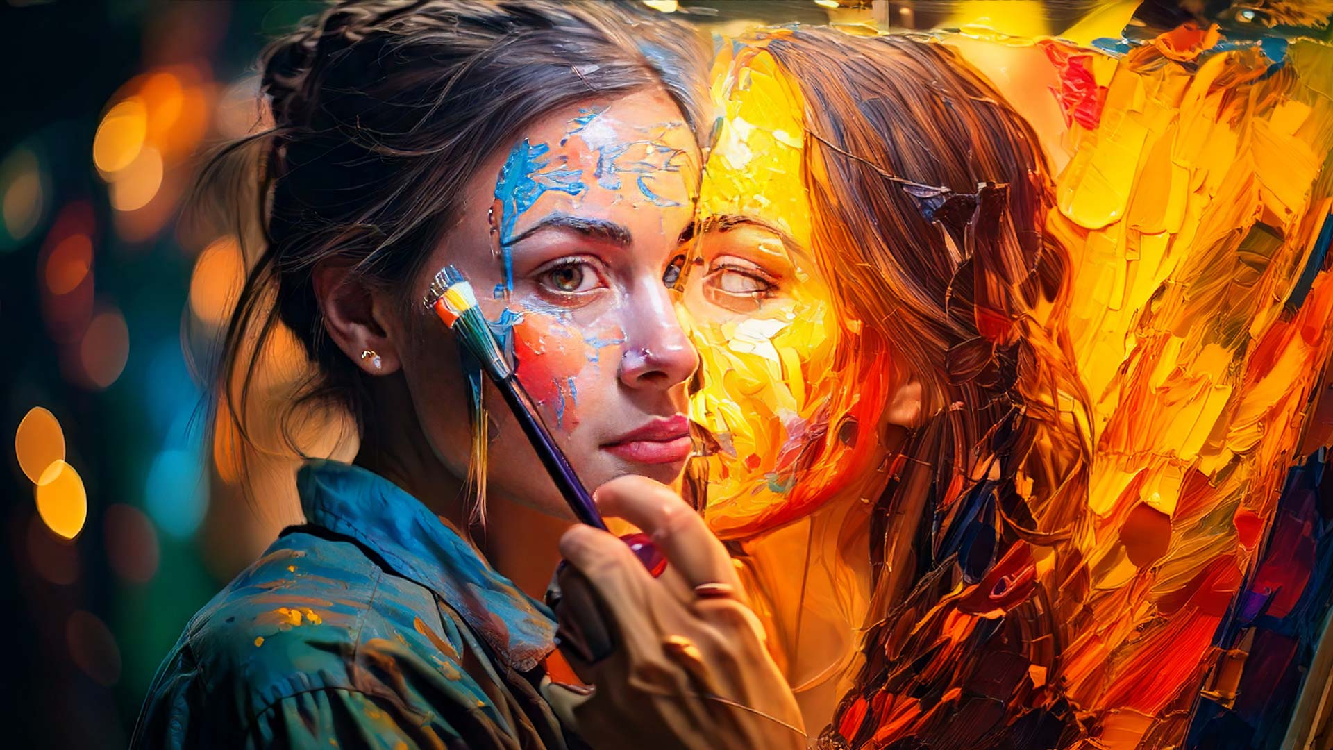 image of a artist painting a self portrait of herself