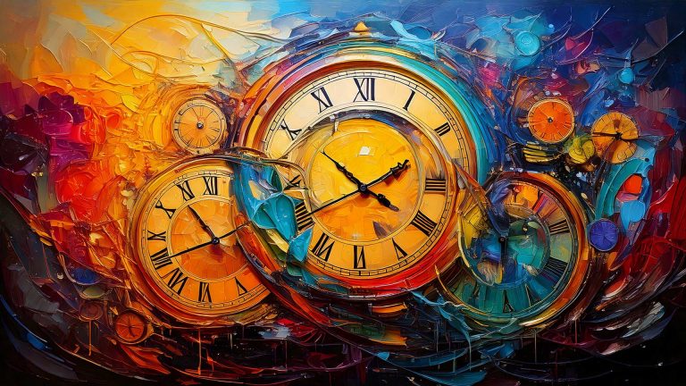 image of warped clocks in thick impasto paint