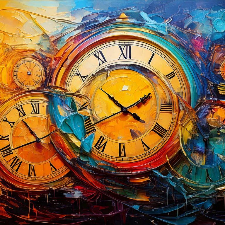 image of warped clocks in thick impasto paint