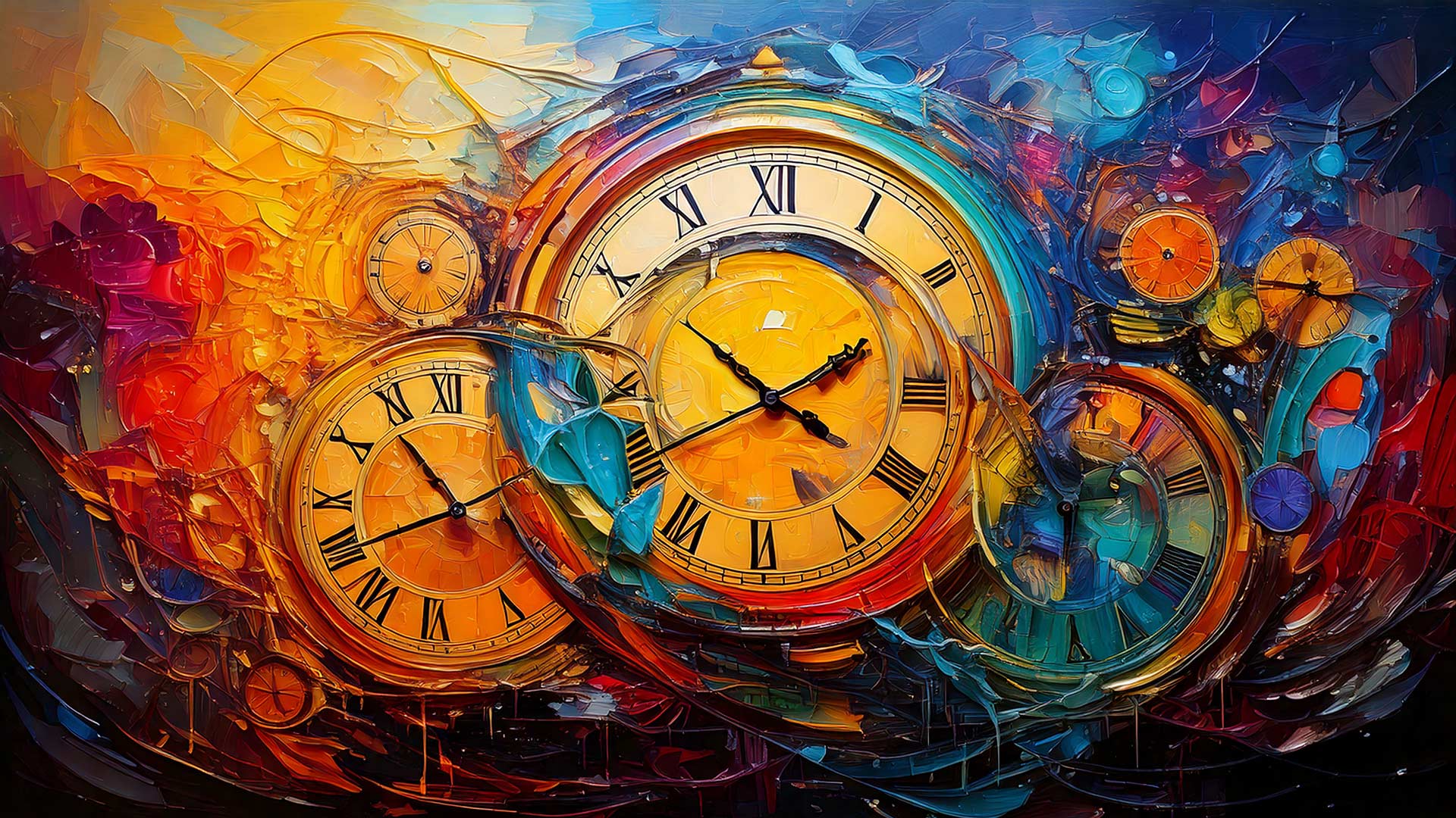 image of warped clocks in thick impasto paint