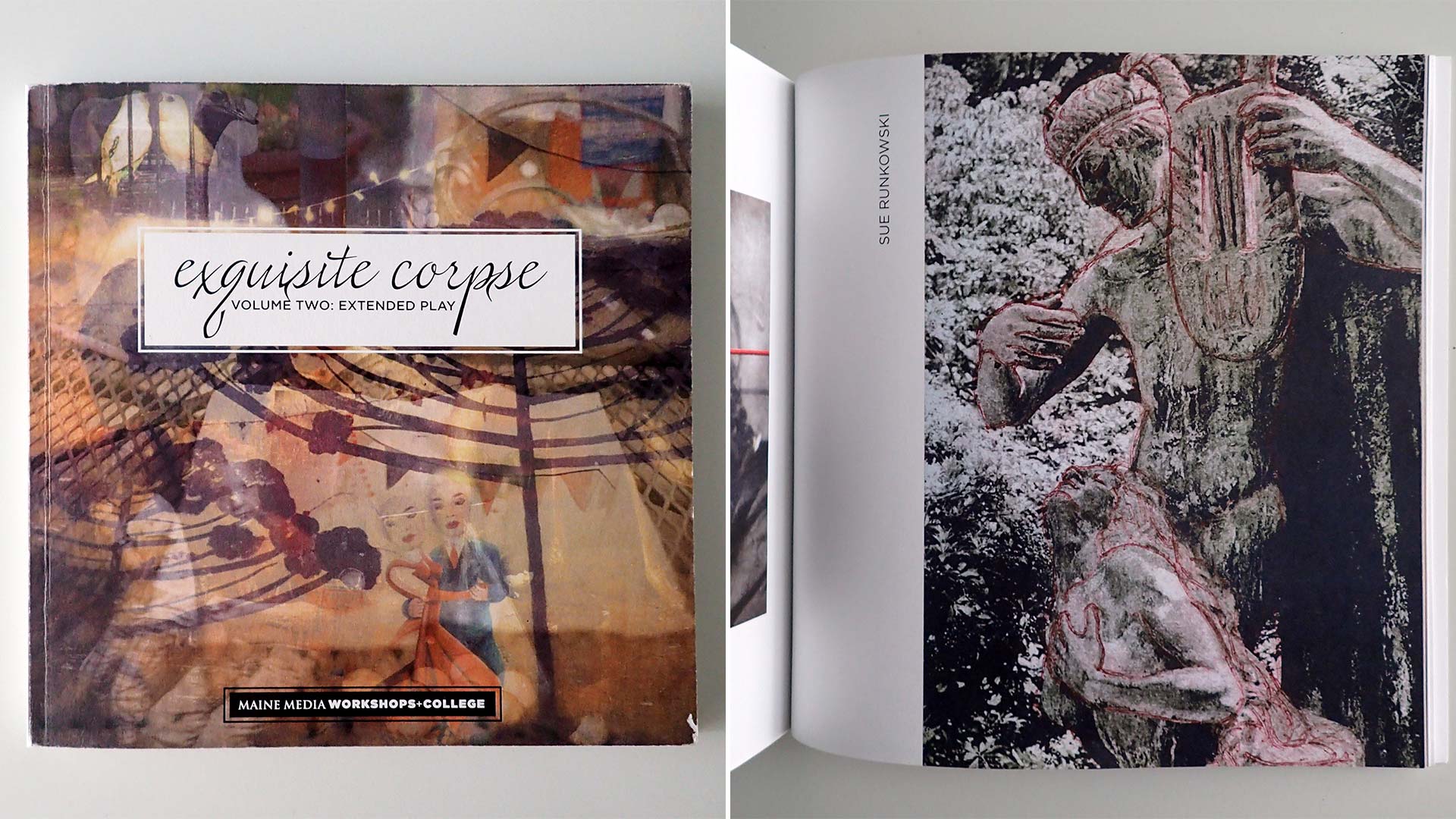 image of the front cover and page 121 of the Maine Media Workshops College Exquisite Corpse Volume 2