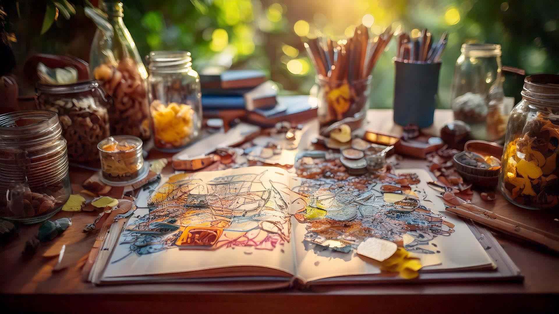 image of a junk journal with supplies on a table